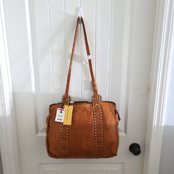 Elegant Tan Studded Shoulder Bag - Picture 1 of 5
